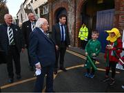 26 March 2022; President of Ireland Michael D Higgins meets Ruairi, age 6, and Aoife Walters, age 9, from Mullingar before the TikTok Women's Six Nations Rugby Championship match between Ireland and Wales at RDS Arena in Dublin. Photo by David Fitzgerald/Sportsfile
