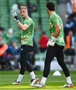 26 March 2022; Republic of Ireland goalkeepers James Talbot, left, and Max O'Leary before the international friendly match between Republic of Ireland and Belgium at the Aviva Stadium in Dublin. Photo by Eóin Noonan/Sportsfile