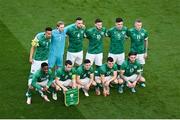 26 March 2022; The Republic of Ireland team, back row, from left, Callum Robinson, Caoimhin Kelleher, Shane Duffy, Matt Doherty, John Egan and James McClean. Front row, from left, Chiedozie Ogbene, Seamus Coleman, Josh Cullen, Jason Knight and Jeff Hendrick. before the international friendly match between Republic of Ireland and Belgium at the Aviva Stadium in Dublin. Photo by Seb Daly/Sportsfile