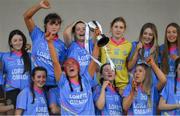 26 March 2022; Loreto Convent captain Bree McBride lifts the cup after the Lidl All Ireland Post Primary School Junior ‘B’ Championship Final match between Loreto Convent, Tyrone and Presentation Thurles, Tipperary at Duggan Park in Ballinasloe, Galway. Photo by Ray Ryan/Sportsfile