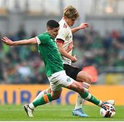 26 March 2022; Josh Cullen of Republic of Ireland in action against Charles De Ketelaere of Belgium during the international friendly match between Republic of Ireland and Belgium at the Aviva Stadium in Dublin. Photo by Eóin Noonan/Sportsfile