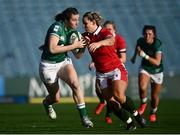 26 March 2022; Eve Higgins of Ireland in action against Kerin Lake of Wales during the TikTok Women's Six Nations Rugby Championship match between Ireland and Wales at RDS Arena in Dublin. Photo by David Fitzgerald/Sportsfile