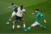 26 March 2022; Michy Batshuayi of Belgium in action against Seamus Coleman, left, and Matt Doherty of Republic of Ireland during the international friendly match between Republic of Ireland and Belgium at the Aviva Stadium in Dublin. Photo by Seb Daly/Sportsfile