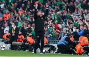 26 March 2022; Republic of Ireland manager Stephen Kenny celebrates his sides first goal, scored by Chiedozie Ogbene, not pictured, during the international friendly match between Republic of Ireland and Belgium at the Aviva Stadium in Dublin. Photo by Michael P Ryan/Sportsfile