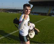 26 March 2022; Ryan Elliott of Antrim celebrates after the Allianz Hurling League Division 1 Relegation Play-off match between Antrim and Offaly at Páirc Tailteann in Navan, Meath. Photo by Daire Brennan/Sportsfile