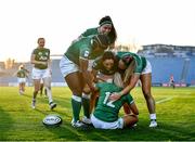 26 March 2022; Stacey Flood of Ireland, 12, is congratulated by teammates after scoring her side's third try during the TikTok Women's Six Nations Rugby Championship match between Ireland and Wales at RDS Arena in Dublin. Photo by David Fitzgerald/Sportsfile