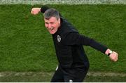 26 March 2022; Republic of Ireland manager Stephen Kenny celebrates his side's second goal, scored by Alan Browne, during the international friendly match between Republic of Ireland and Belgium at the Aviva Stadium in Dublin. Photo by Seb Daly/Sportsfile