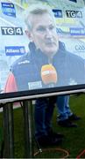 26 March 2022; Cork manager Kieran Kingston is shown on a screen as he is interviewed by TG4 before the Allianz Hurling League Division 1 Semi-Final match between Cork and Kilkenny at Páirc Ui Chaoimh in Cork. Photo by Piaras Ó Mídheach/Sportsfile