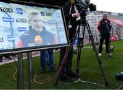 26 March 2022; Cork manager Kieran Kingston is interviewed by TG4 before the Allianz Hurling League Division 1 Semi-Final match between Cork and Kilkenny at Páirc Ui Chaoimh in Cork. Photo by Piaras Ó Mídheach/Sportsfile