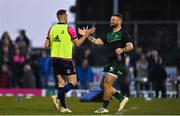 26 March 2022; Conor Oliver of Connacht and Nick McCarthy of Leinster embrace before the United Rugby Championship match between Connacht and Leinster at the Sportsground in Galway. Photo by Harry Murphy/Sportsfile