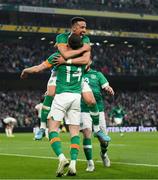 26 March 2022; Alan Browne of Republic of Ireland, 14, celebrates with Callum Robinson, after scoring his side's second goal during the international friendly match between Republic of Ireland and Belgium at the Aviva Stadium in Dublin. Photo by Stephen McCarthy/Sportsfile
