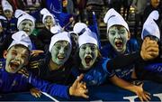 26 March 2022; Leinster supporters from Malahide Rugby Club dressed as Smurfs show their support before the United Rugby Championship match between Connacht and Leinster at the Sportsground in Galway. Photo by Harry Murphy/Sportsfile