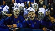 26 March 2022; Leinster supporters from Malahide Rugby Club dressed as Smurfs show their support before the United Rugby Championship match between Connacht and Leinster at the Sportsground in Galway. Photo by Harry Murphy/Sportsfile