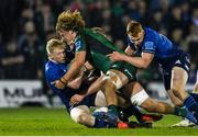 26 March 2022; Jamie Osborne of Leinster is tackled by Cian Prendergast of Connacht during the United Rugby Championship match between Connacht and Leinster at the Sportsground in Galway. Photo by Harry Murphy/Sportsfile