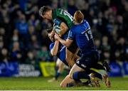26 March 2022; John Porch of Connacht is tackled by Ross Byrne and Ciarán Frawley of Leinster resulting in Ciarán Frawley going off for a  head injury assessment during the United Rugby Championship match between Connacht and Leinster at the Sportsground in Galway. Photo by Harry Murphy/Sportsfile