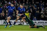 26 March 2022; Rory O'Loughlin of Leinster, supported by teammate Chris Cosgrave, is tackled by Tom Farrell of Connacht during the United Rugby Championship match between Connacht and Leinster at the Sportsground in Galway. Photo by Harry Murphy/Sportsfile