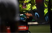 25 March 2022; Rhyno Smith of Benetton is helped off the field by medics during the United Rugby Championship match between Munster and Benetton at Musgrave Park in Cork. Photo by Piaras Ó Mídheach/Sportsfile