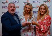 26 March 2022; Ailish Morrissey of University of Limerick receives her Yoplait HEC All Star 2022 award from Deirdre Lowry, Brand Manager Yoplait Ireland, and Daniel Caldwell, Chairperson Ladies HEC, at the 2022 Yoplait HEC All Stars evening, at the Croke Park Hotel, Dublin. Photo by Ray McManus/Sportsfile