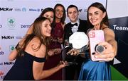 26 March 2022; Olympic boxing bronze medallist Aidan Walsh, centre, with Olympic rowing bronze medallists, from left, Emily Hegarty, Eimear Lambe, Fiona Murtagh and Aifric Keogh with their Indeed Awards for Excellence at the Team Ireland Olympic Ball in the Mansion House, Dublin. The event was held to mark the success of Team Ireland at the 2020 Tokyo Summer Olympic Games and the 2022 Beijing Winter Olympic Games, and acknowledged and recognised the contribution of Team Ireland athletes at both Games as they inspired the nation. Photo by Sam Barnes/Sportsfile