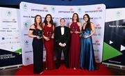 26 March 2022; Olympic rowing bronze medallists, Emily Hegarty, Eimear Lambe, Fiona Murtagh and Aifric Keogh, receive the Indeed Award for Excellence from VP of Scaled Business Success at Indeed Declan Carville, centre, at the Team Ireland Olympic Ball in the Mansion House, Dublin. The event was held to mark the success of Team Ireland at the 2020 Tokyo Summer Olympic Games and the 2022 Beijing Winter Olympic Games, and acknowledged and recognised the contribution of Team Ireland athletes at both Games as they inspired the nation. Photo by Sam Barnes/Sportsfile
