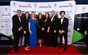 26 March 2022; In attendance are, from left, Connor Campbell, Ian Burson, Olympic Federation of Ireland president Sarah Keane, Minister for Tourism, Culture, Arts, Gaeltacht, Sport and Media, Catherine Martin T.D., Ciara McCallion, Markus Forsberg, and Christian Hillier at the Team Ireland Olympic Ball in the Mansion House, Dublin. The event was held to mark the success of Team Ireland at the 2020 Tokyo Summer Olympic Games and the 2022 Beijing Winter Olympic Games, and acknowledged and recognised the contribution of Team Ireland athletes at both Games as they inspired the nation. Photo by Sam Barnes/Sportsfile