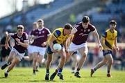 27 March 2022; Conor Cox of Roscommon in action against Matthew Tierney of Galway during the Allianz Football League Division 2 match between Roscommon and Galway at Dr Hyde Park in Roscommon. Photo by David Fitzgerald/Sportsfile