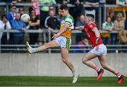 27 March 2022; Niall McNamee of Offaly in action against Kevin Flahive of Cork during the Allianz Football League Division 2 match between Offaly and Cork at Bord na Mona O'Connor Park in Tullamore, Offaly. Photo by Sam Barnes/Sportsfile