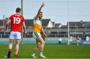 27 March 2022; Anton Sullivan of Offaly celebrates a score during the Allianz Football League Division 2 match between Offaly and Cork at Bord na Mona O'Connor Park in Tullamore, Offaly. Photo by Sam Barnes/Sportsfile