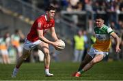 27 March 2022; John Cooper of Cork in action against Ruairi McNamee of Offaly during the Allianz Football League Division 2 match between Offaly and Cork at Bord na Mona O'Connor Park in Tullamore, Offaly. Photo by Sam Barnes/Sportsfile