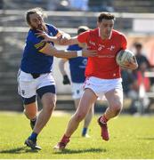 27 March 2022; Tommy Durnin of Louth in action against Nicky Devereux of Wicklow during the Allianz Football League Division 3 match between Wicklow and Louth at County Grounds in Aughrim, Wicklow. Photo by Matt Browne/Sportsfile
