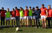 27 March 2022; Louth manager Mickey Harte with his players after the Allianz Football League Division 3 match between Wicklow and Louth at County Grounds in Aughrim, Wicklow. Photo by Matt Browne/Sportsfile