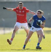27 March 2022; Fintan O'Shea of Wicklow in action against Conall McKeever of Louth during the Allianz Football League Division 3 match between Wicklow and Louth at County Grounds in Aughrim, Wicklow. Photo by Matt Browne/Sportsfile