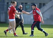 27 March 2022; Mattie Taylor of Cork is congratulated by Cork selector John Cleary after their side's victory in the Allianz Football League Division 2 match between Offaly and Cork at Bord na Mona O'Connor Park in Tullamore, Offaly. Photo by Sam Barnes/Sportsfile