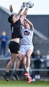 27 March 2022; Mayo goalkeeper Rory Byrne in action Brian McLoughlin of Kildare during the Allianz Football League Division 1 match between Mayo and Kildare at Avant Money Páirc Seán Mac Diarmada in Carrick-on-Shannon, Leitrim. Photo by Piaras Ó Mídheach/Sportsfile