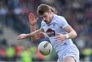 27 March 2022; Kevin Feely of Kildare in action against Pádraig O'Hora of Mayo during the Allianz Football League Division 1 match between Mayo and Kildare at Avant Money Páirc Seán Mac Diarmada in Carrick-on-Shannon, Leitrim. Photo by Piaras Ó Mídheach/Sportsfile