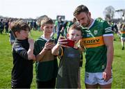27 March 2022; Micheál Burns of Kerry poses for a selfie with supporters after the Allianz Football League Division 1 match between Kerry and Tyrone at Fitzgerald Stadium in Killarney, Kerry. Photo by Brendan Moran/Sportsfile