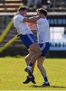 27 March 2022; Monaghan players Conor McManus, left, and Dessie Ward celebrate at the final whistle during the Allianz Football League Division 1 match between Monaghan and Dublin at St Tiernach's Park in Clones, Monaghan. Photo by Ray McManus/Sportsfile