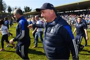 27 March 2022; Monaghan manager Séamus McEnaney celebrates with Liam Sheedy, left, after the Allianz Football League Division 1 match between Monaghan and Dublin at St Tiernach's Park in Clones, Monaghan. Photo by Ray McManus/Sportsfile