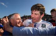 27 March 2022; Darren Hughes of Monaghan celebrates with supporters after the Allianz Football League Division 1 match between Monaghan and Dublin at St Tiernach's Park in Clones, Monaghan. Photo by Ray McManus/Sportsfile