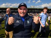27 March 2022; Monaghan manager Séamus McEnaney celebrates after the Allianz Football League Division 1 match between Monaghan and Dublin at St Tiernach's Park in Clones, Monaghan. Photo by Ray McManus/Sportsfile