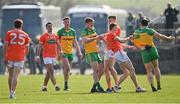 27 March 2022; Both teams in dispute in the second half during the Allianz Football League Division 1 match between Donegal and Armagh at O'Donnell Park in Letterkenny, Donegal. Photo by Oliver McVeigh/Sportsfile