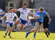 27 March 2022; Seán Bugler of Dublin in action against Dessie Ward of Monaghan and Karl O'Connell, left,  during the Allianz Football League Division 1 match between Monaghan and Dublin at St Tiernach's Park in Clones, Monaghan. Photo by Ray McManus/Sportsfile