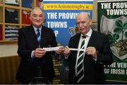 27 March 2022; Leinster president John Walsh draws Kilkenny and IRFU president Des Kavanagh draws Dundalk during the Bank of Ireland Leinster Rugby Provincial Towns Cup Semi Final Draw at Kilkenny RFC in Kilkenny. Photo by Harry Murphy/Sportsfile