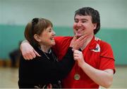 30 March 2022; Colm Monahan and his mother Brád O'Donnell from Ballincollig, after the Special Olympics Ireland Advancement Event at Gormanston Park in Meath. Photo by Ray McManus/Sportsfile