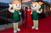 26 March 2022; Team Ireland mascots Dáithí and Deirbhile with Olympian Tanya Watson and Tara Watson at the Team Ireland Olympic Ball in the Mansion House, Dublin. The event was held to mark the success of Team Ireland at the 2020 Tokyo Summer Olympic Games and the 2022 Beijing Winter Olympic Games, and acknowledged and recognised the contribution of Team Ireland athletes at both Games as they inspired the nation. Photo by Sam Barnes/Sportsfile