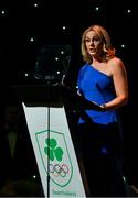 26 March 2022; Olympic Federation of Ireland president Sarah Keane speaking at the Team Ireland Olympic Ball in the Mansion House, Dublin. The event was held to mark the success of Team Ireland at the 2020 Tokyo Summer Olympic Games and the 2022 Beijing Winter Olympic Games, and acknowledged and recognised the contribution of Team Ireland athletes at both Games as they inspired the nation. Photo by Brendan Moran/Sportsfile