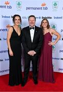 26 March 2022; Olympians Hannah McLoughlin, left, and Katie Mullan and MC Darragh Maloney in attendance at the Team Ireland Olympic Ball in the Mansion House, Dublin. The event was held to mark the success of Team Ireland at the 2020 Tokyo Summer Olympic Games and the 2022 Beijing Winter Olympic Games, and acknowledged and recognised the contribution of Team Ireland athletes at both Games as they inspired the nation. Photo by Brendan Moran/Sportsfile