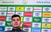 28 March 2022; John Egan during a Republic of Ireland press conference at FAI Headquarters in Dublin. Photo by Eóin Noonan/Sportsfile