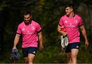 28 March 2022; Hookers Rónan Kelleher and Dan Sheehan during a Leinster Rugby squad training session at UCD in Dublin. Photo by Harry Murphy/Sportsfile
