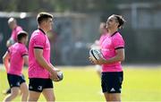 28 March 2022; James Lowe, right, and Dan Sheehan during a Leinster Rugby squad training session at UCD in Dublin. Photo by Harry Murphy/Sportsfile